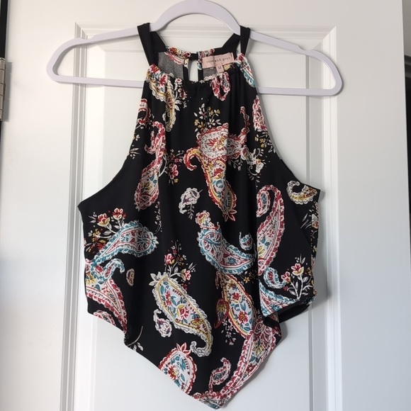 rose and grey Tops - Rose And Grey Paisley Handkerchief Tank Top